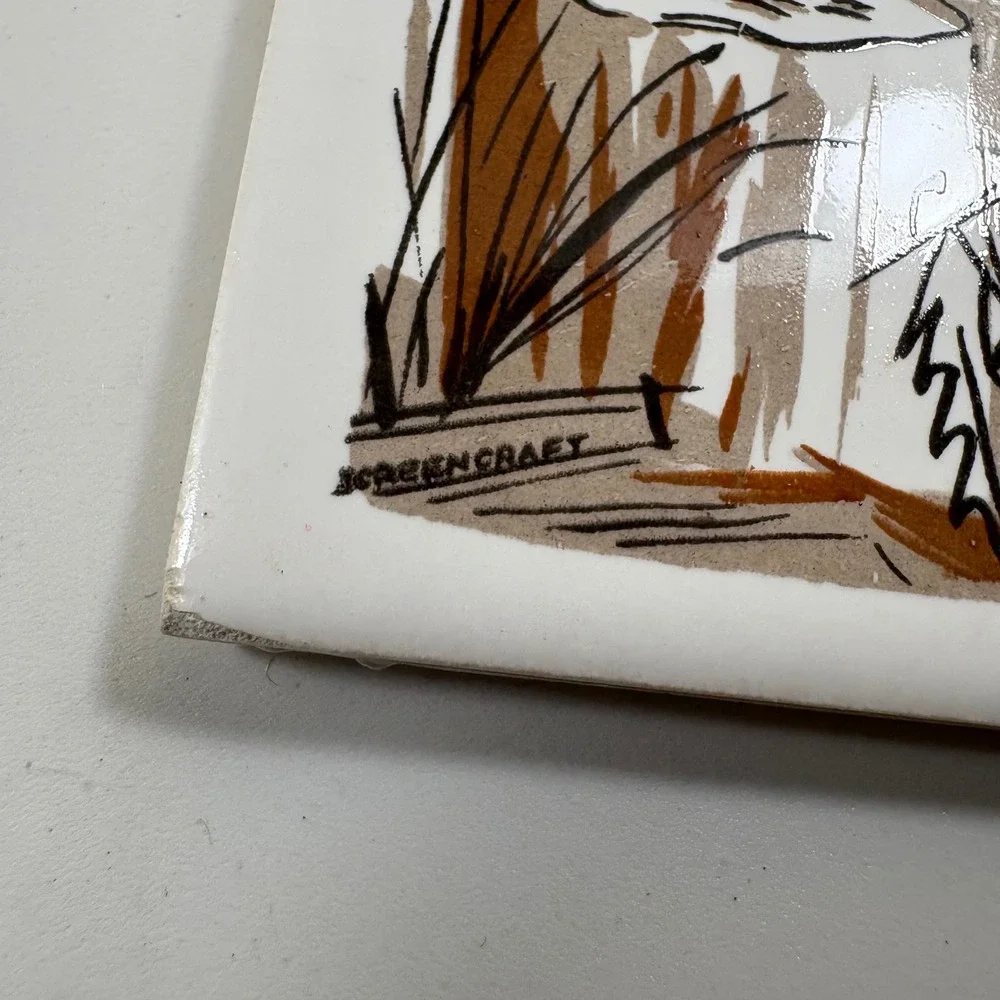Vintage Screen Craft Seagull‎ Ceramic Tile Coastal Wall Art Hand Decorated
